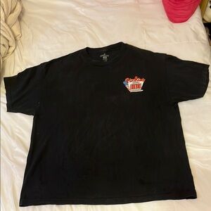 Black T-Shirt with Red and Blue Graphic